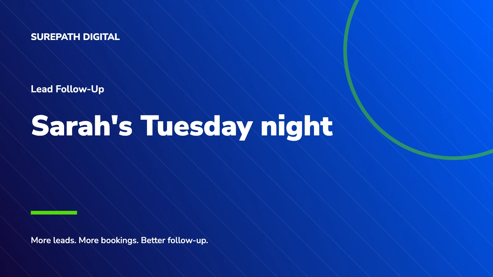 SurePath Digital branded title card: Sarah's Tuesday night.