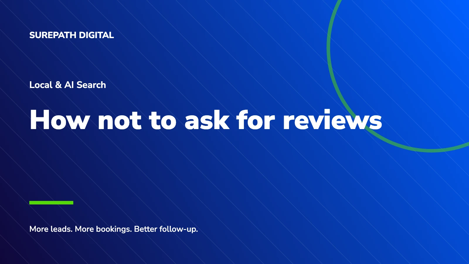SurePath Digital branded title card: How not to ask for reviews.
